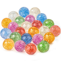Ohanniewa glitter bouncy balls in six colors, ideal for party favors and prizes.