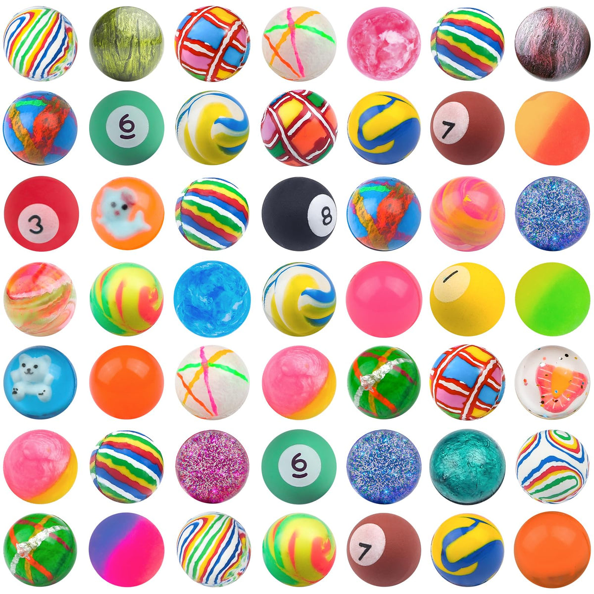 Ohanniewa 50-piece mixed-pattern bouncy balls for colorful party favors and play