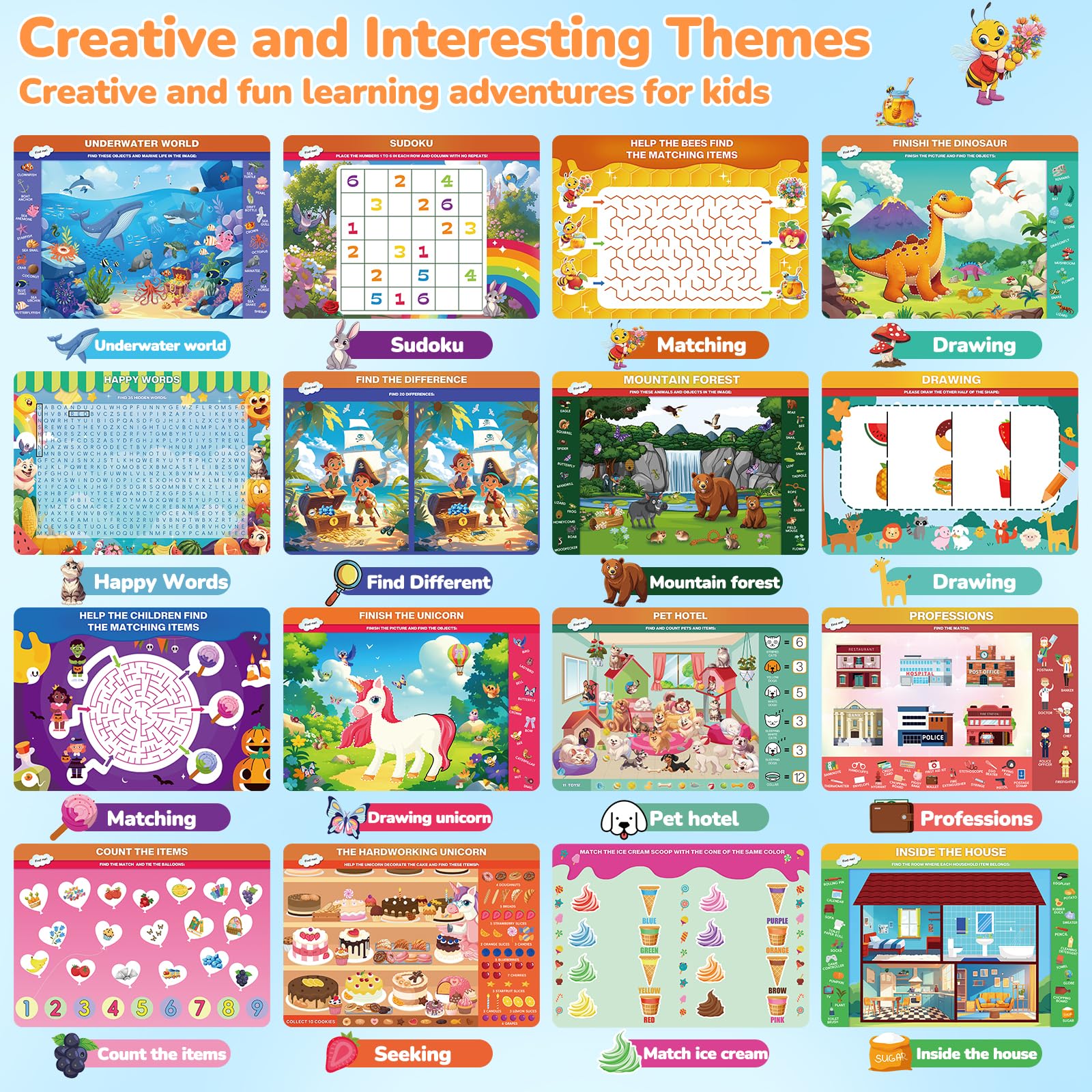 OHARLOBE Safari market scene mat encourages counting and vocabulary