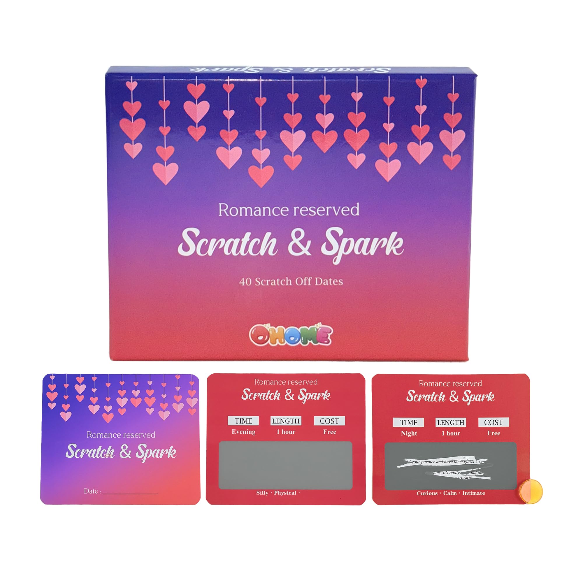 OHOME 40 scratch-off date cards in gift box for memorable couples moments.