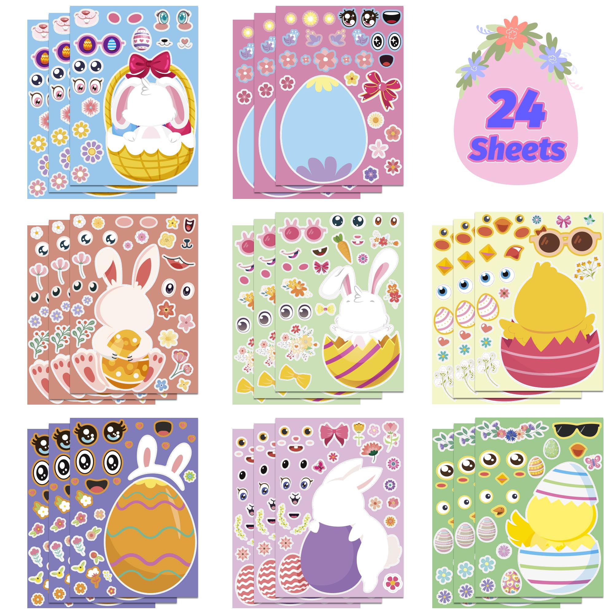 OHOME Easter sticker sheets with 24 character designs for kids' crafts