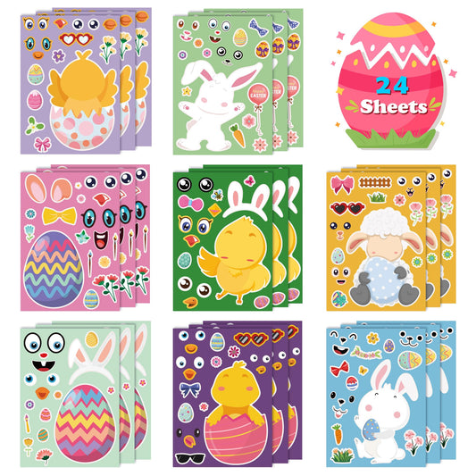 OHOME Easter stickers with eggs and bunnies for kids' crafts and decorations.