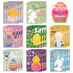 OHOME Easter stickers with eggs and bunnies for kids' crafts and decorations.