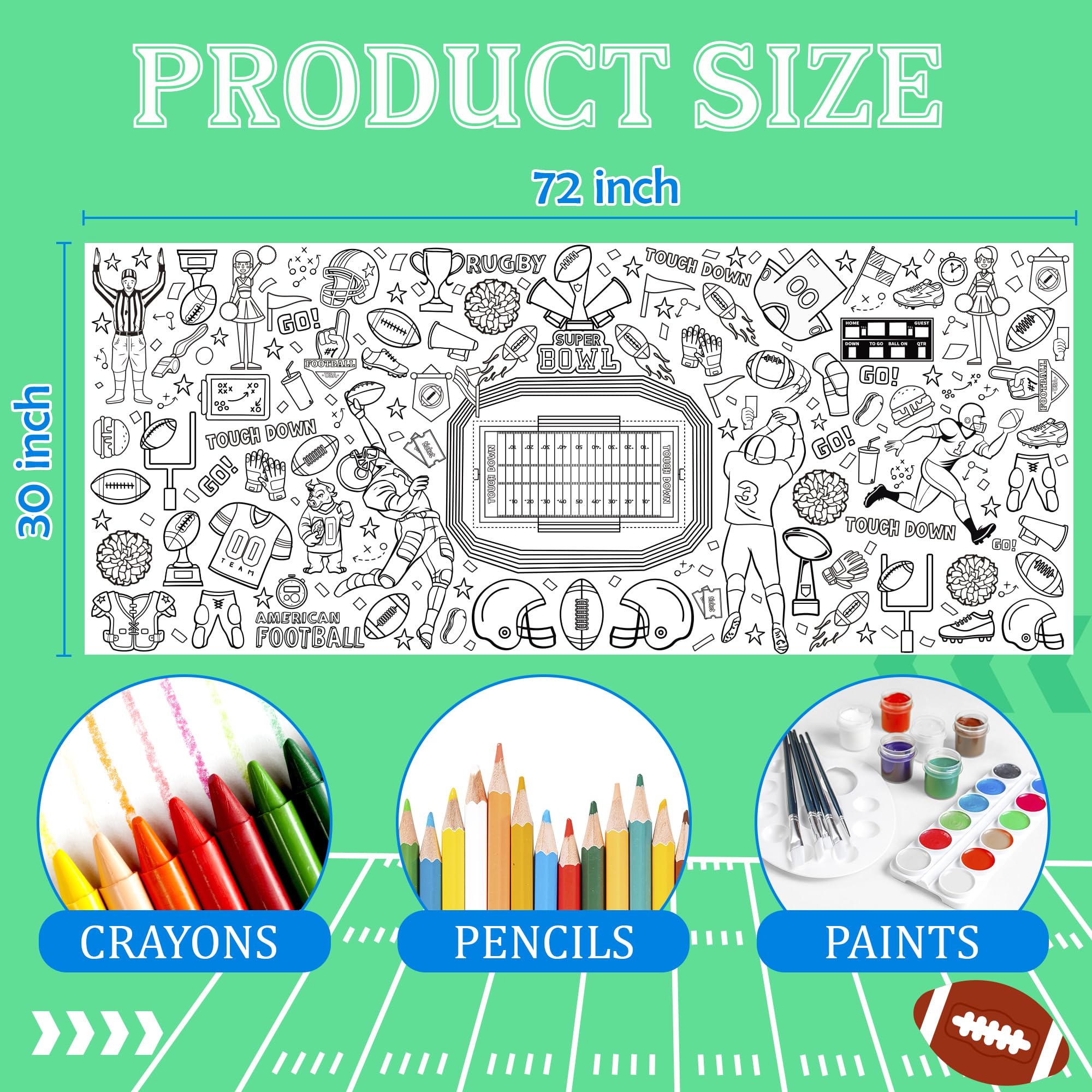 OHOME Football Giant Coloring Poster serves as a durable party tablecloth.