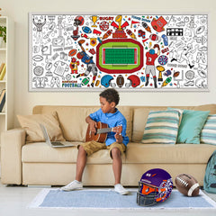 OHOME football giant banner inspires creativity with paints and colors.