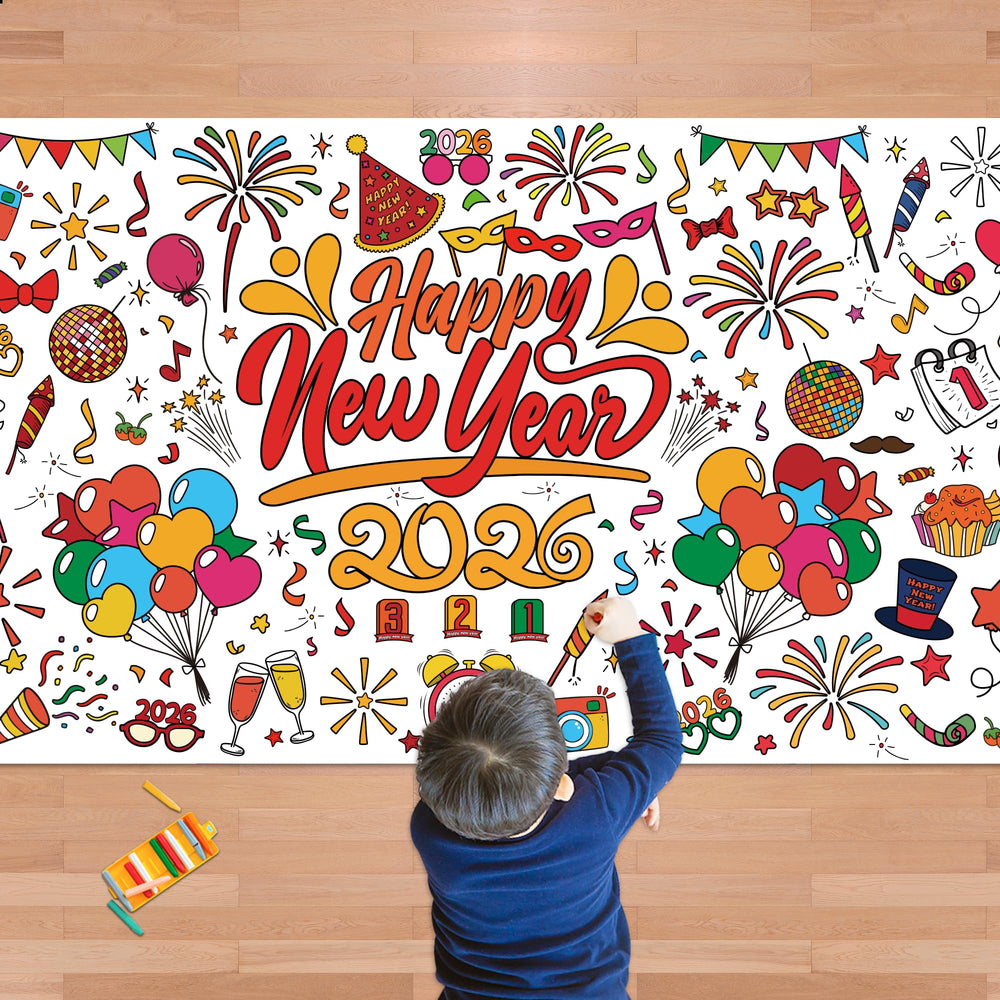 OHOME Happy New Year giant coloring poster tablecloth for creative play and mess control
