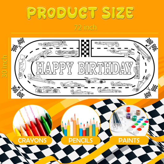 OHHOME Race Car coloring banner offers a large space for collaborative, hands-on creativity during parties
