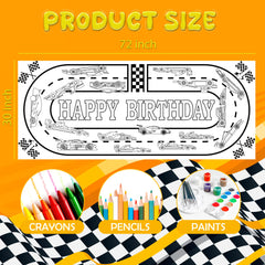 OHHOME Race Car coloring banner offers a large space for collaborative, hands-on creativity during parties