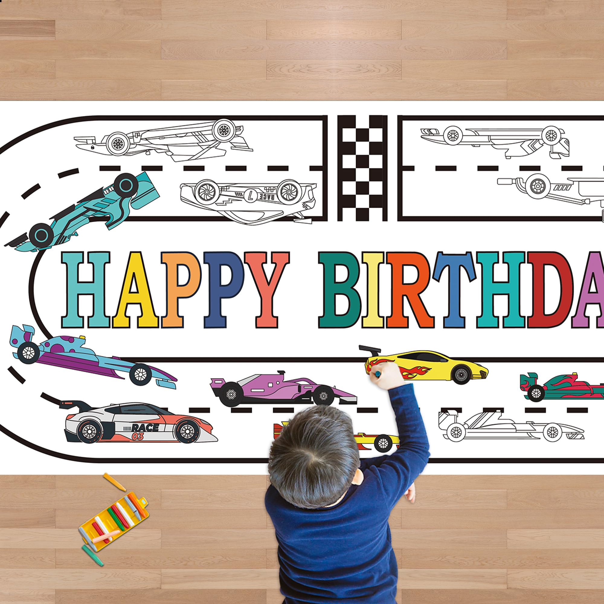 OHOME Race Car giant poster ready for coloring, ideal party decor and crafts that engage kids