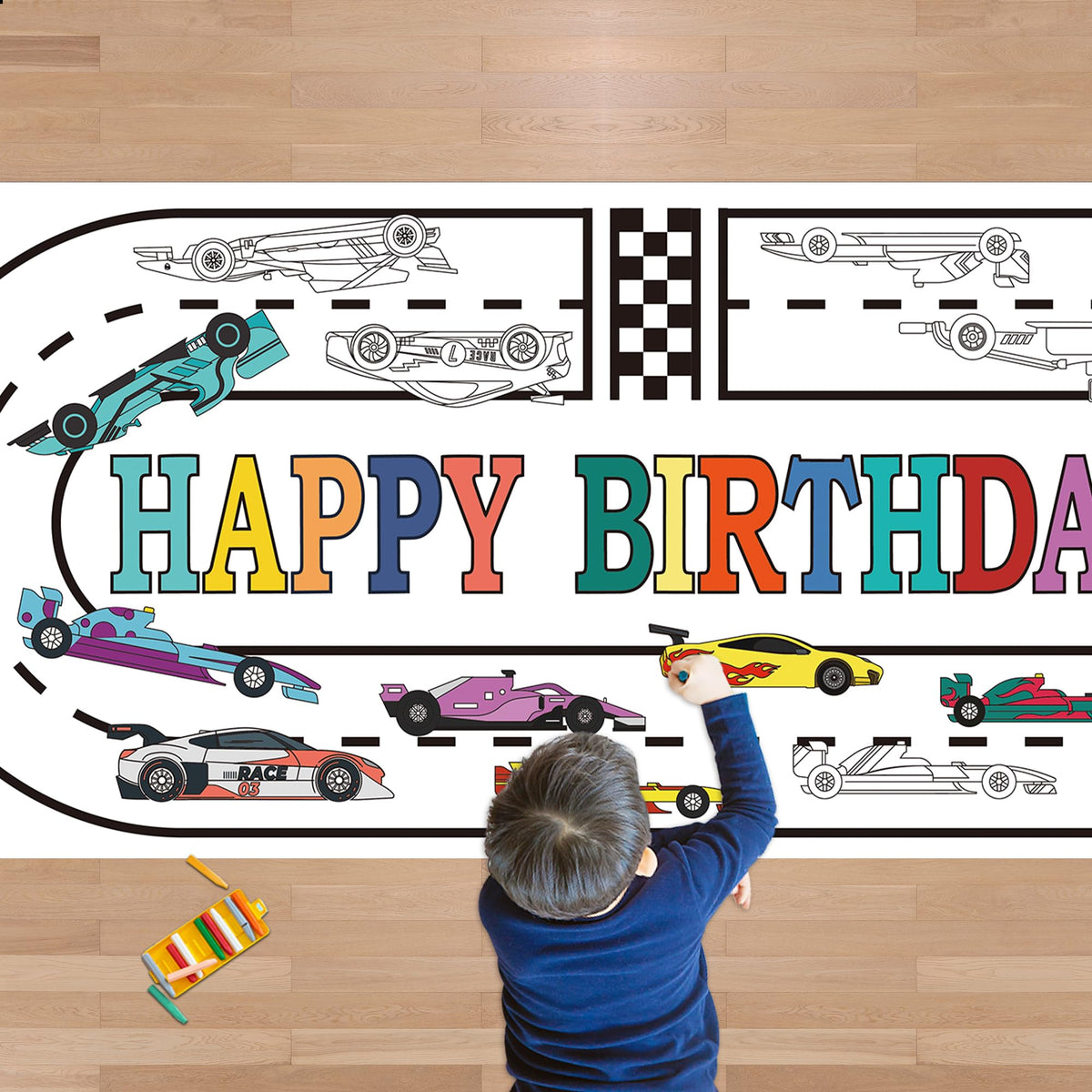 OHOME Race Car giant poster ready for coloring, ideal party decor and crafts that engage kids