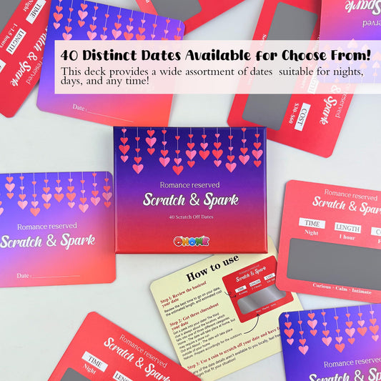 OHOME scratch-off date cards close-up, premium packaging and gift-ready appeal.