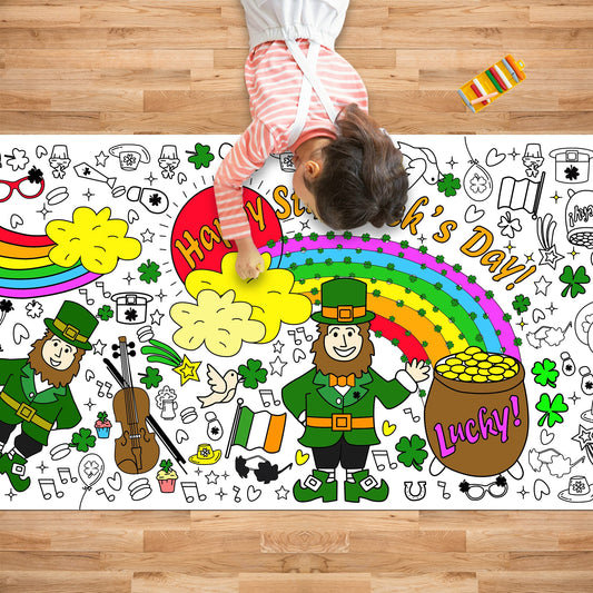 OHOME giant coloring poster with clover and rainbow for kids' St. Patrick's Day activity.