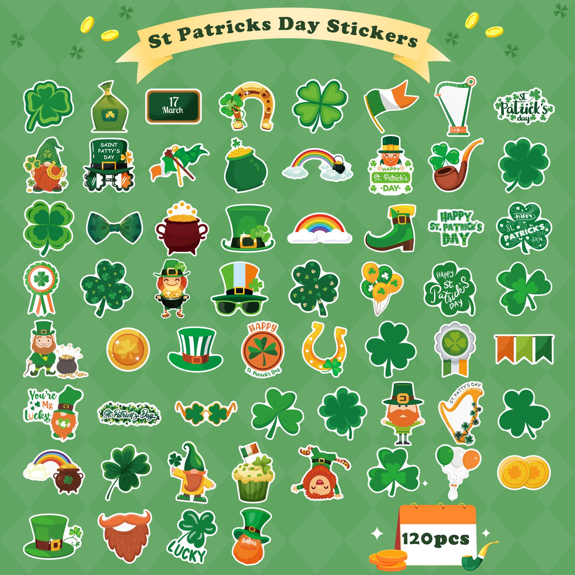 OHOME St Patricks Day stickers variety designs for cards, scrapbooks, and gifts.