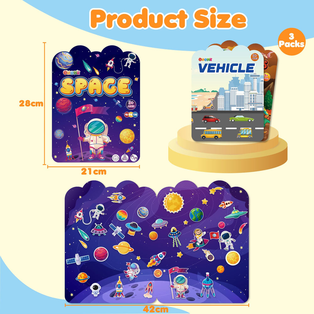 OHOME space-themed sticker book spread for interactive play and discovery