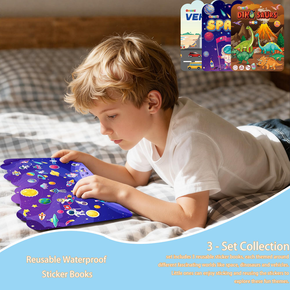 OHOME vehicles sticker book spread promotes fine motor skills through hands-on fun
