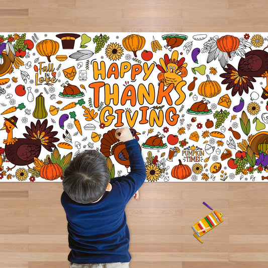 OHOME Thanksgiving giant coloring poster as a colorable centerpiece and table cover to keep mess contained.