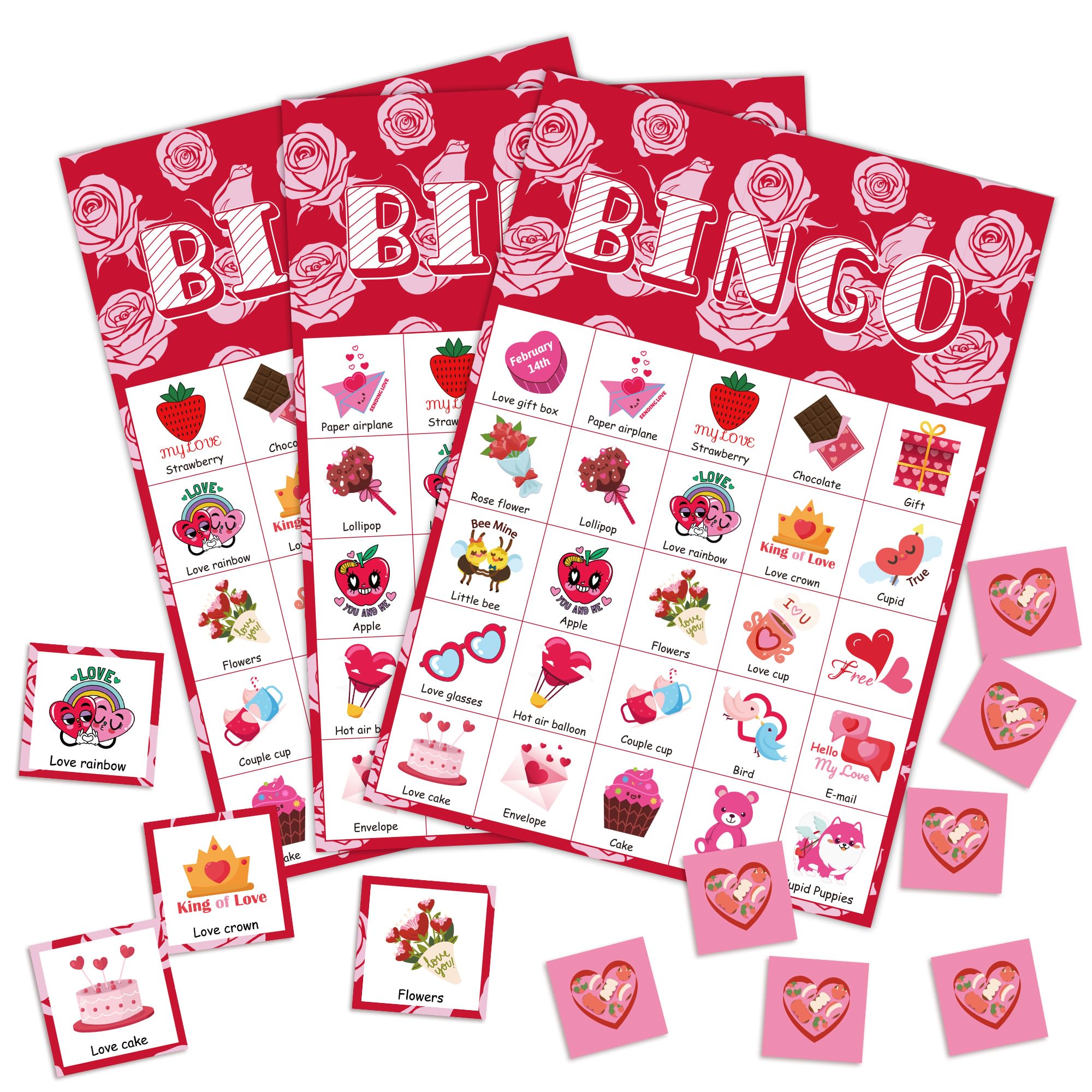 OHOME Valentines Bingo Cards set with 24 players for classroom fun and engagement.