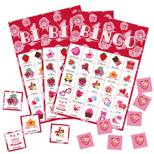 OHOME Valentines Bingo Cards set with 24 players for classroom fun and engagement.