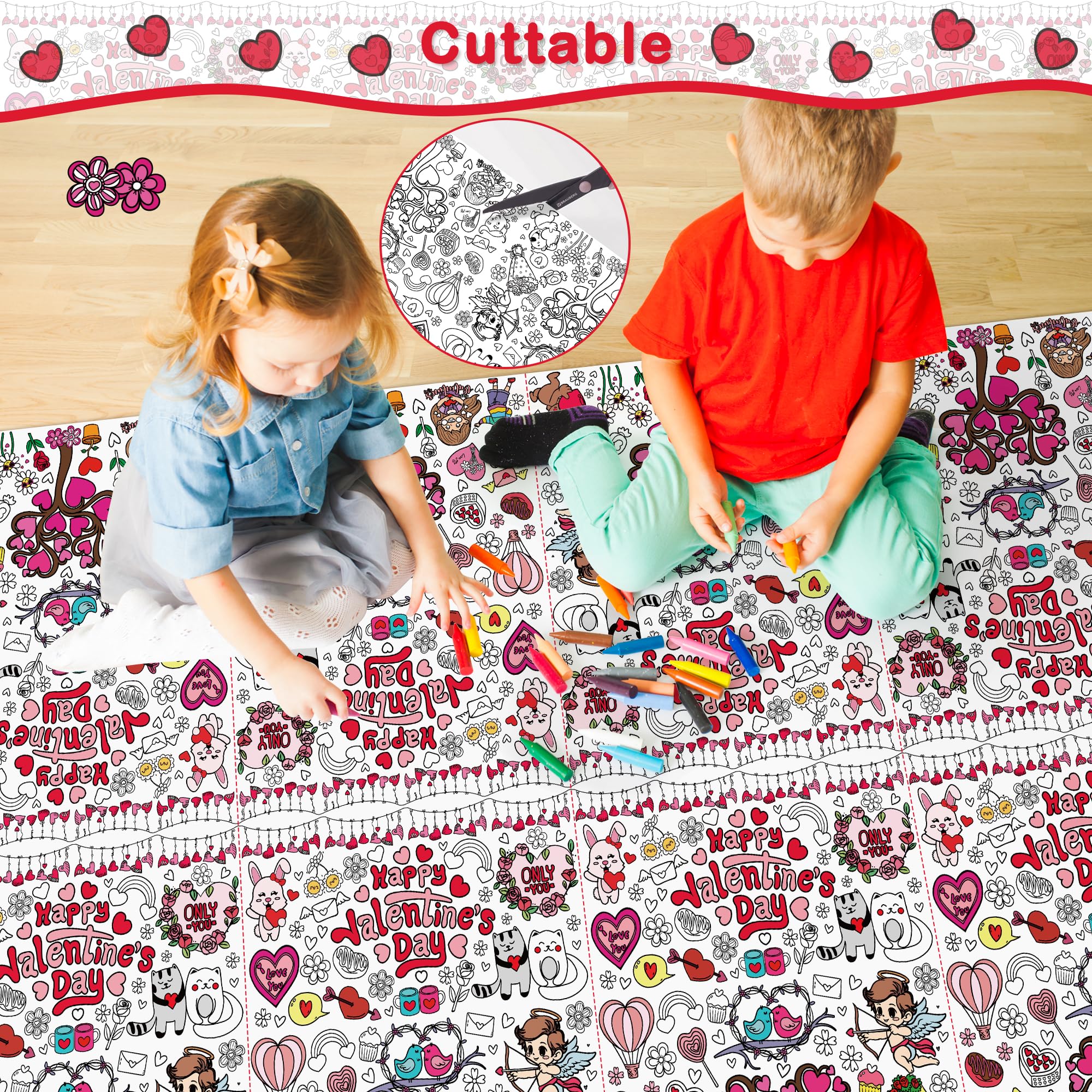 OHOME Valentines coloring session tablecloth with romantic motifs for classroom or home