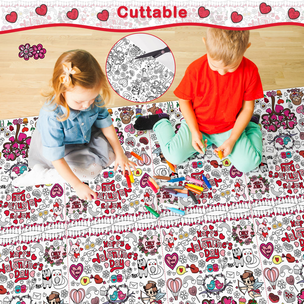 OHOME Valentines coloring session tablecloth with romantic motifs for classroom or home
