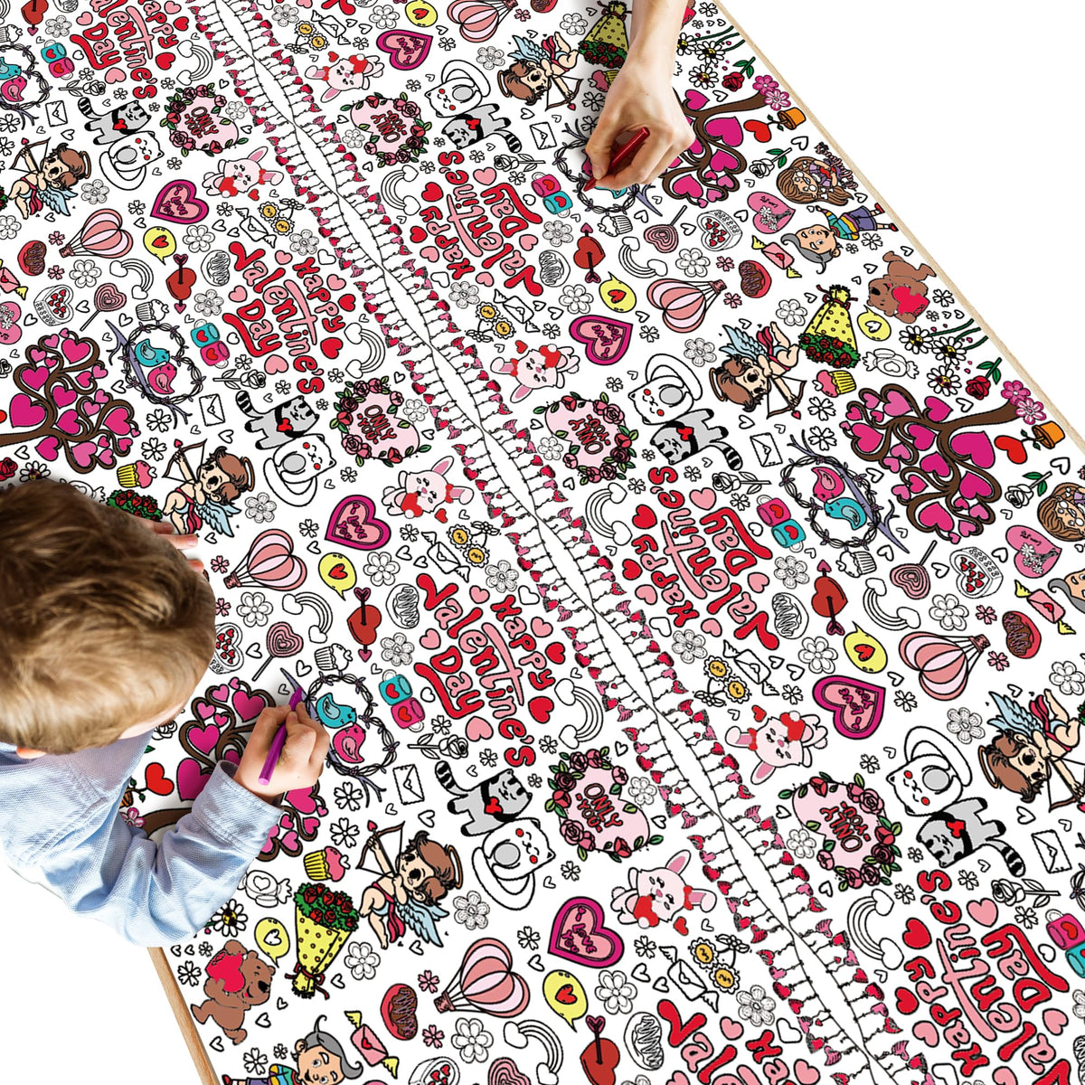 OHOME Valentines coloring tablecloth 54x88 laid flat for family coloring fun