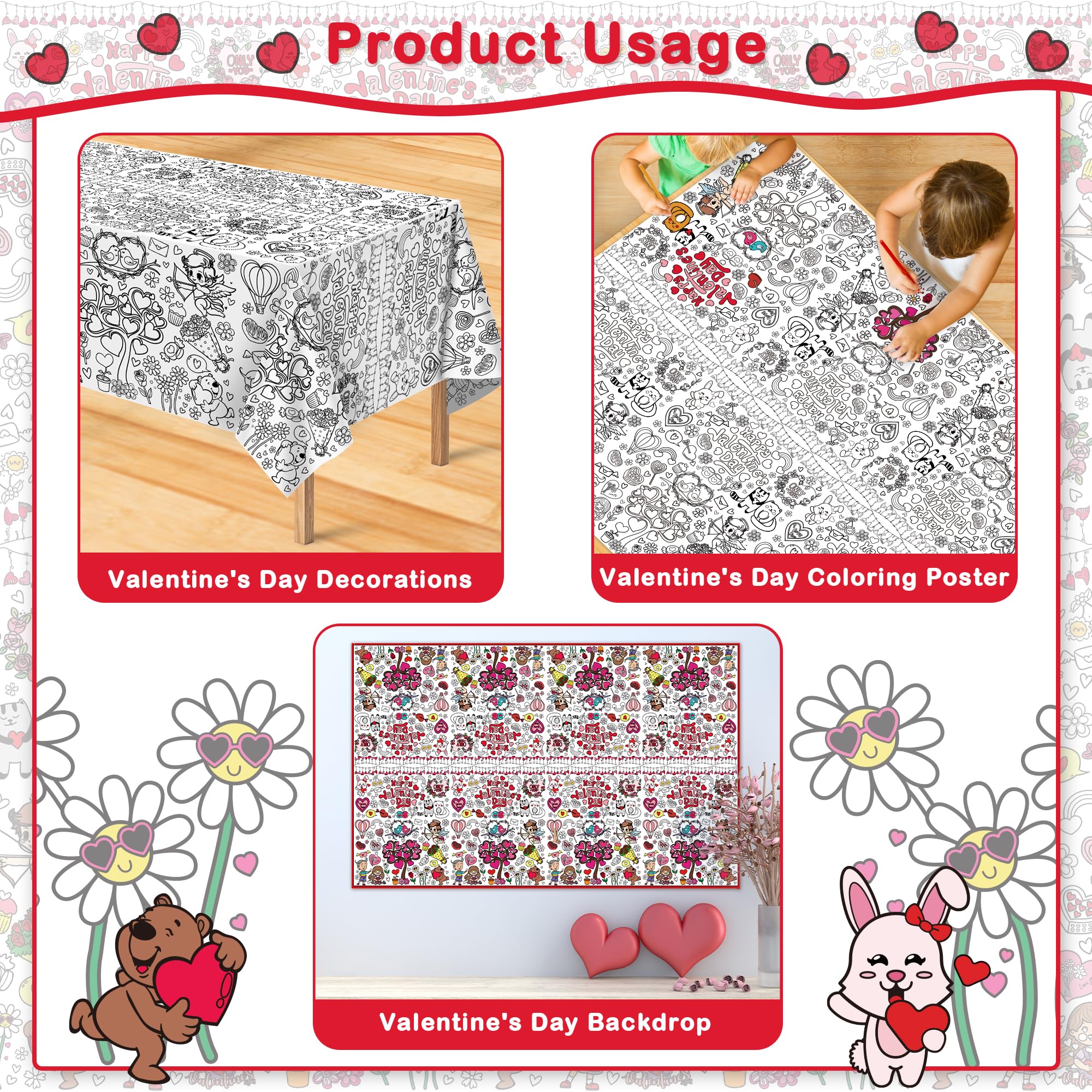 OHOME Valentines Cupid roses artwork tablecloth ideal for kids crafts