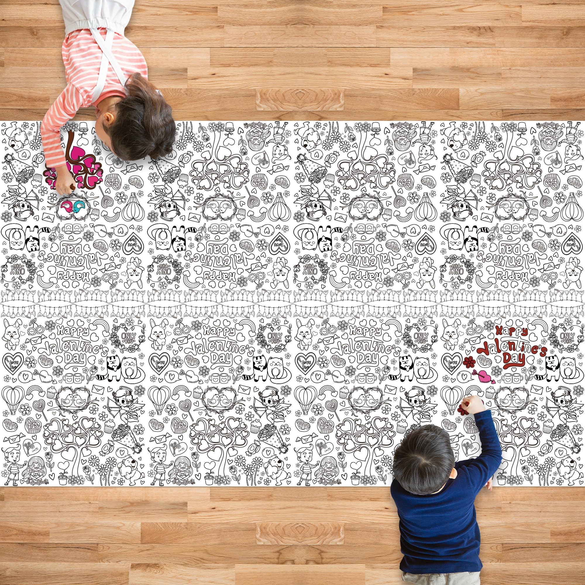 OHOME Valentines kraft paper tablecloth supports markers without bleed for safe crafts