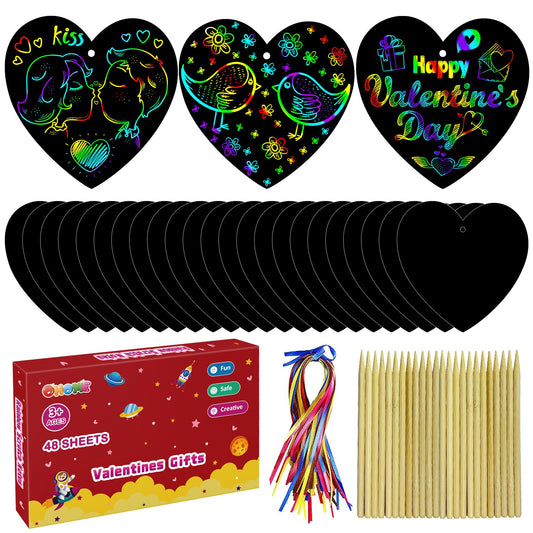 OHOME valentines rainbow scratch paper cards—vibrant designs for kids' crafts