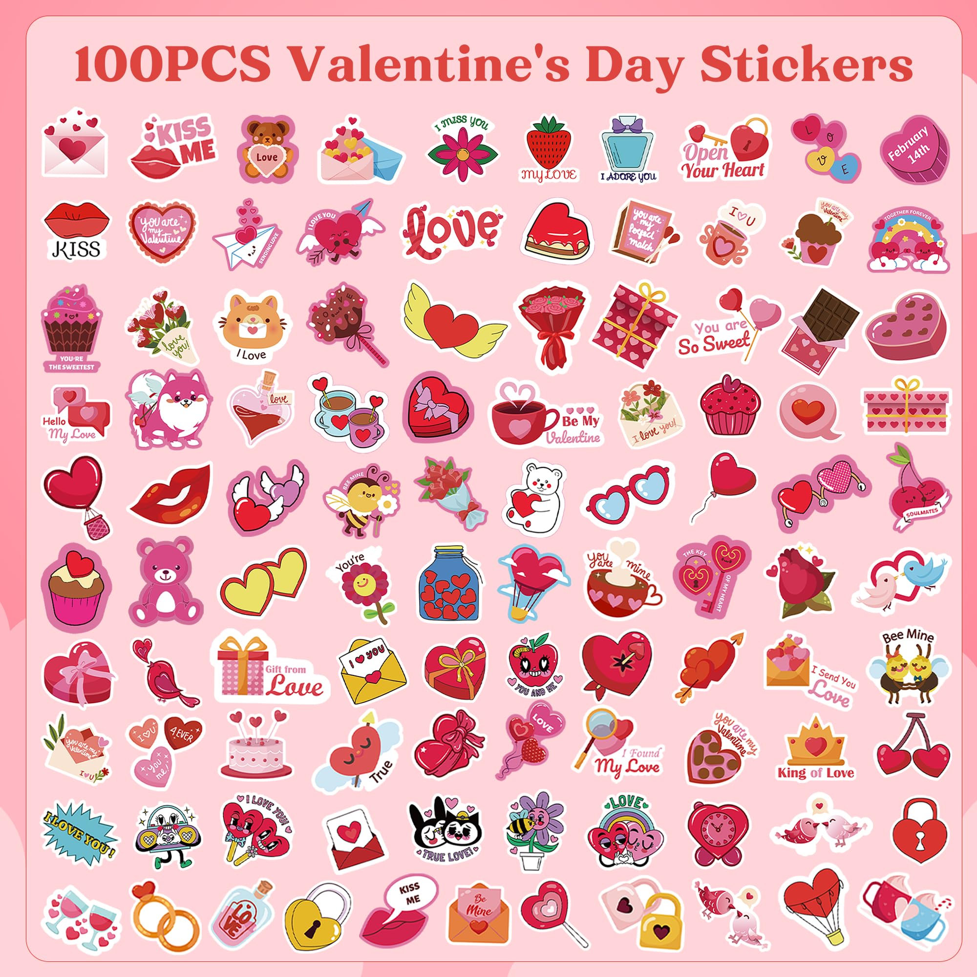 OHOME Valentines stickers featuring kisses and flowers for kid-friendly crafts.