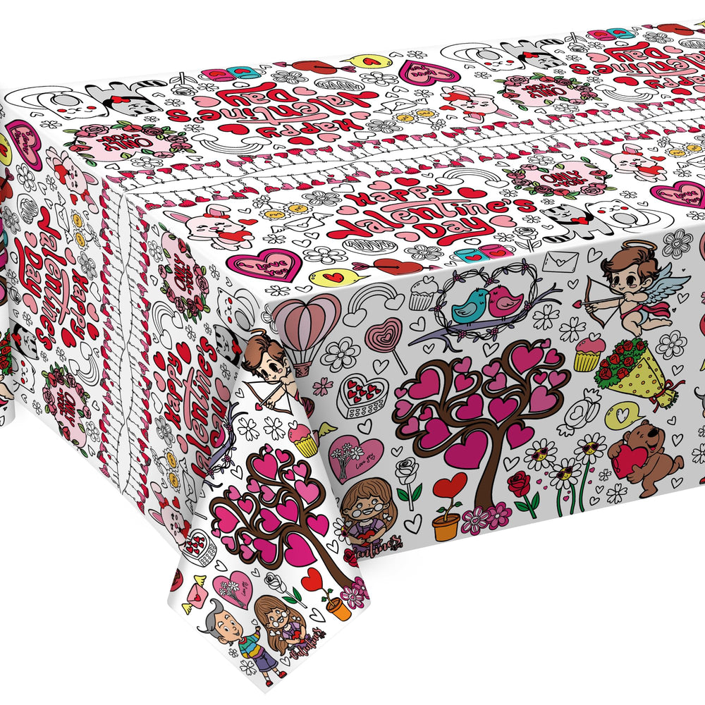 OHOME Valentines tablecloth flatlay shows design details for planning decor