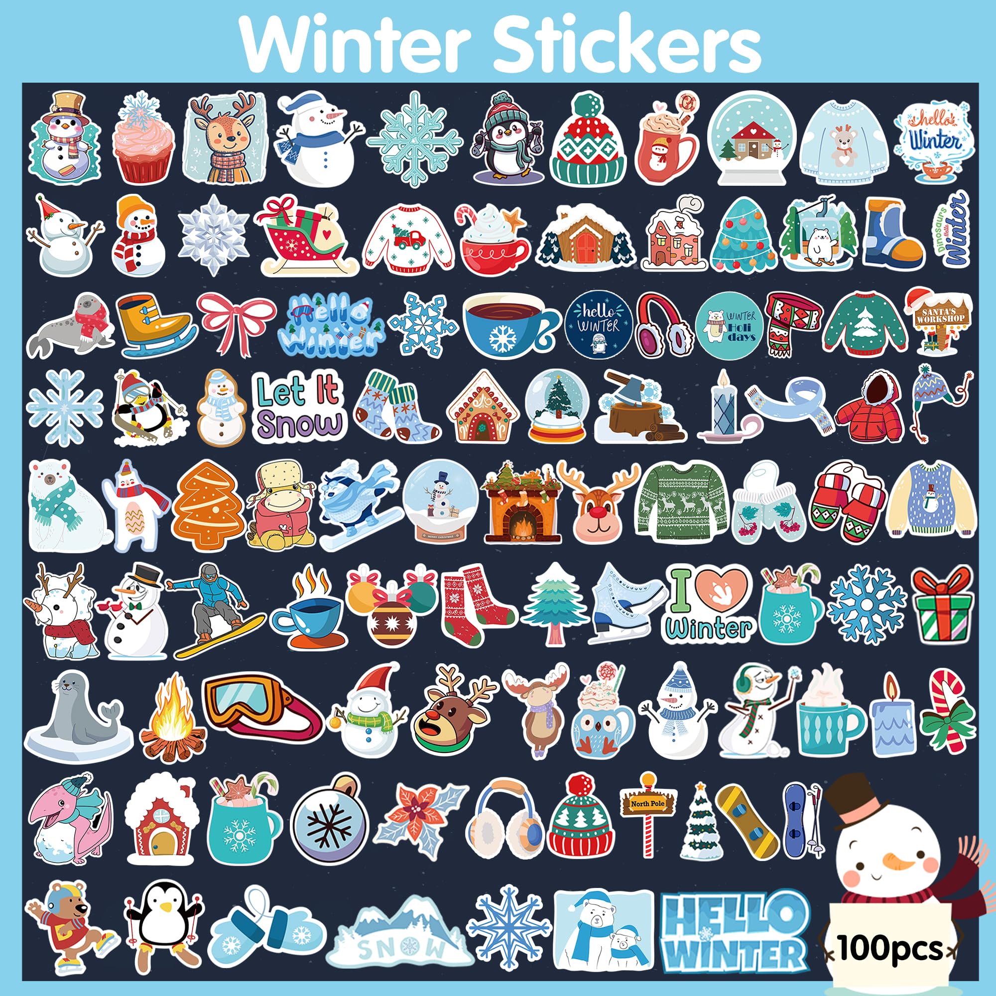 OHOME Winter Stickers snowflake ensemble ideal for laptop and bottle decorations.