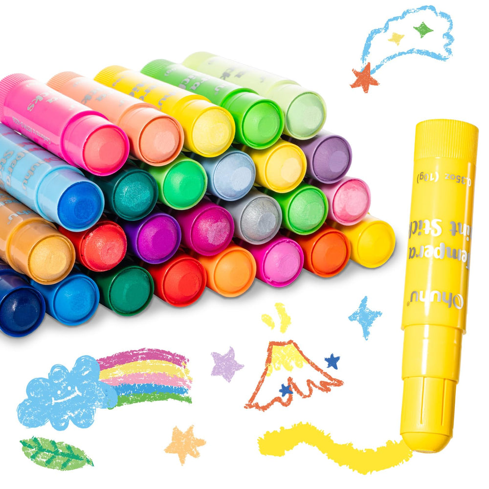 Ohuhu 36-color washable tempera paint sticks opened for kids crafts