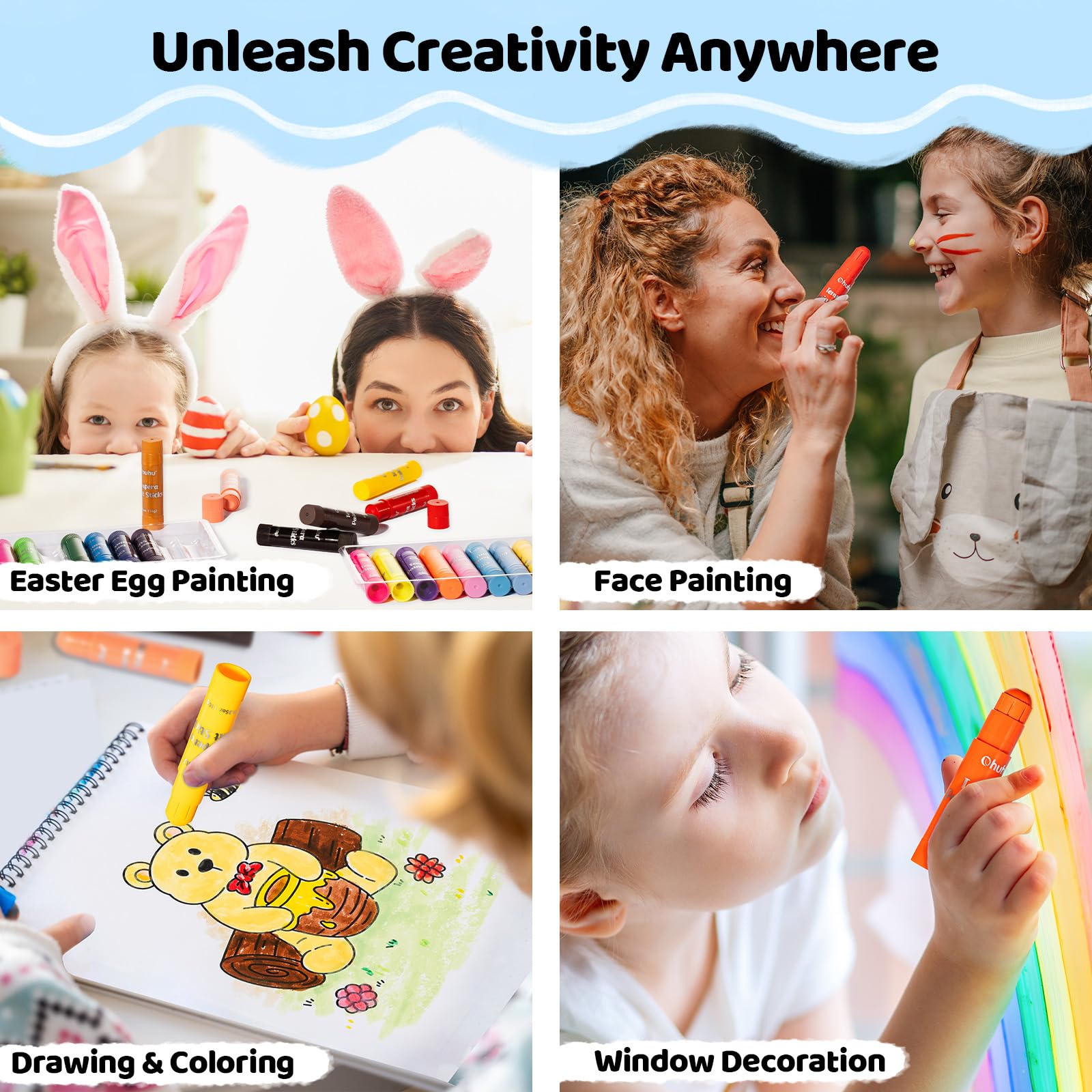 Ohuhu EN71-certified non-toxic tempera paint sticks safe for kids