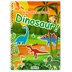OIBUTUR dinosaur stickers book cover featuring a playful scene to spark imagination.