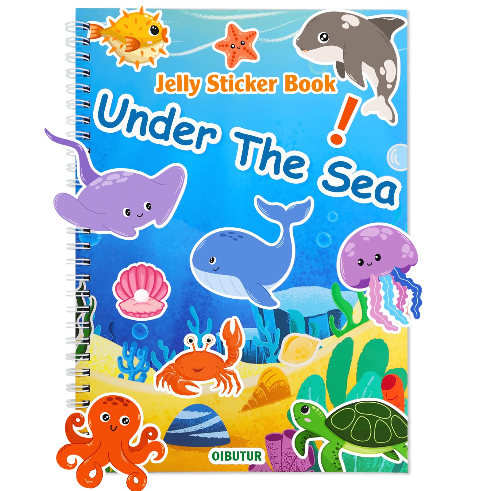 OIBUTUR jelly sticker book cover featuring bright under the sea scenes for travel fun