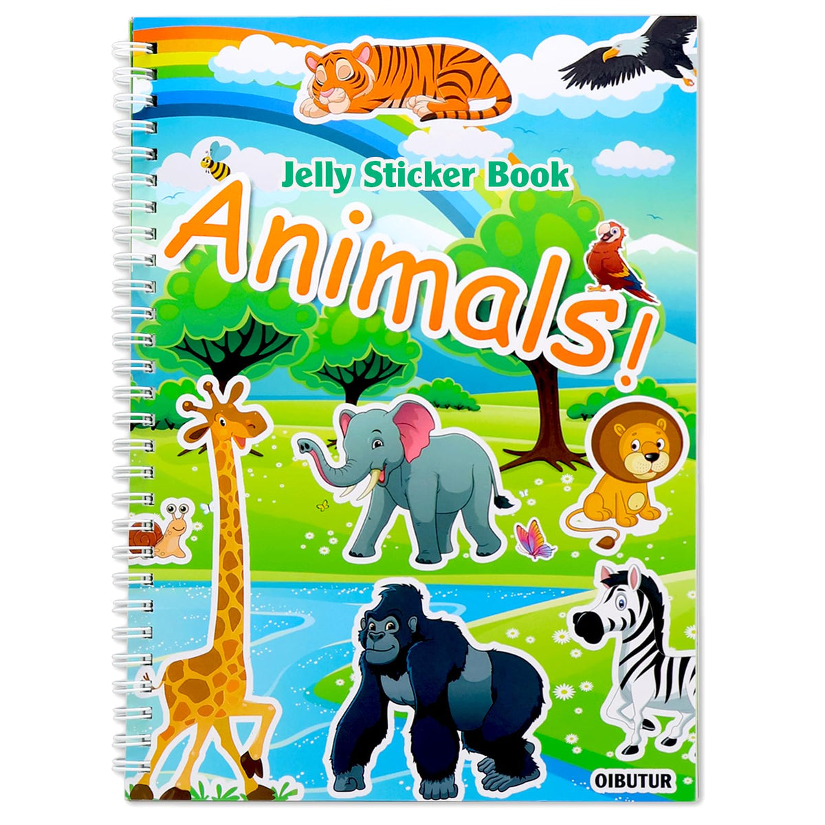 OIBUTUR Jelly Sticker Book – Scene collection with 8 themes and 51 animals for creative play