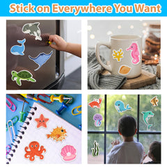 OIBUTUR waterproof, non-toxic silicone stickers are easy to wipe clean after travel