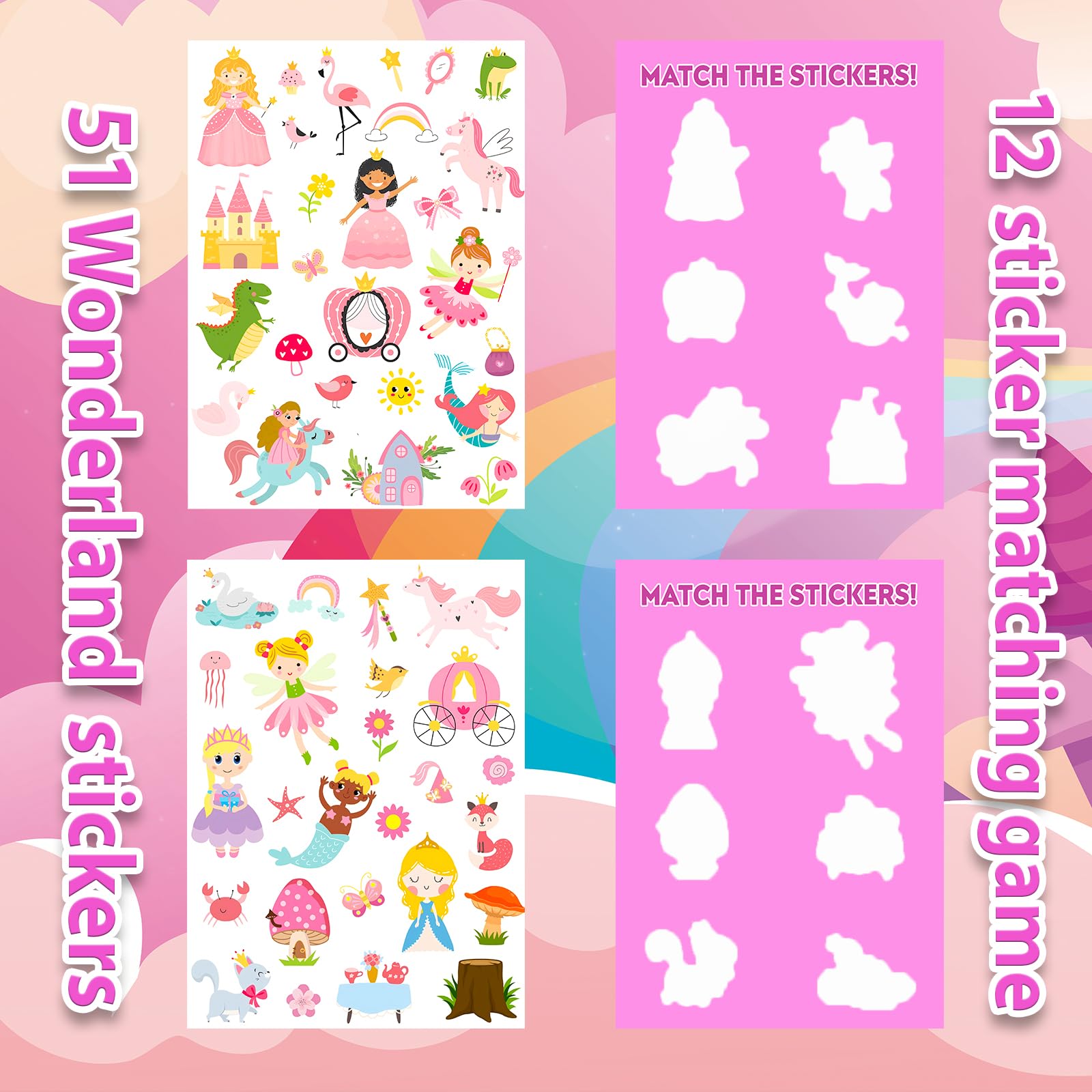 OIBUTUR princess stickers close-up shows reusable, mess-free fun.