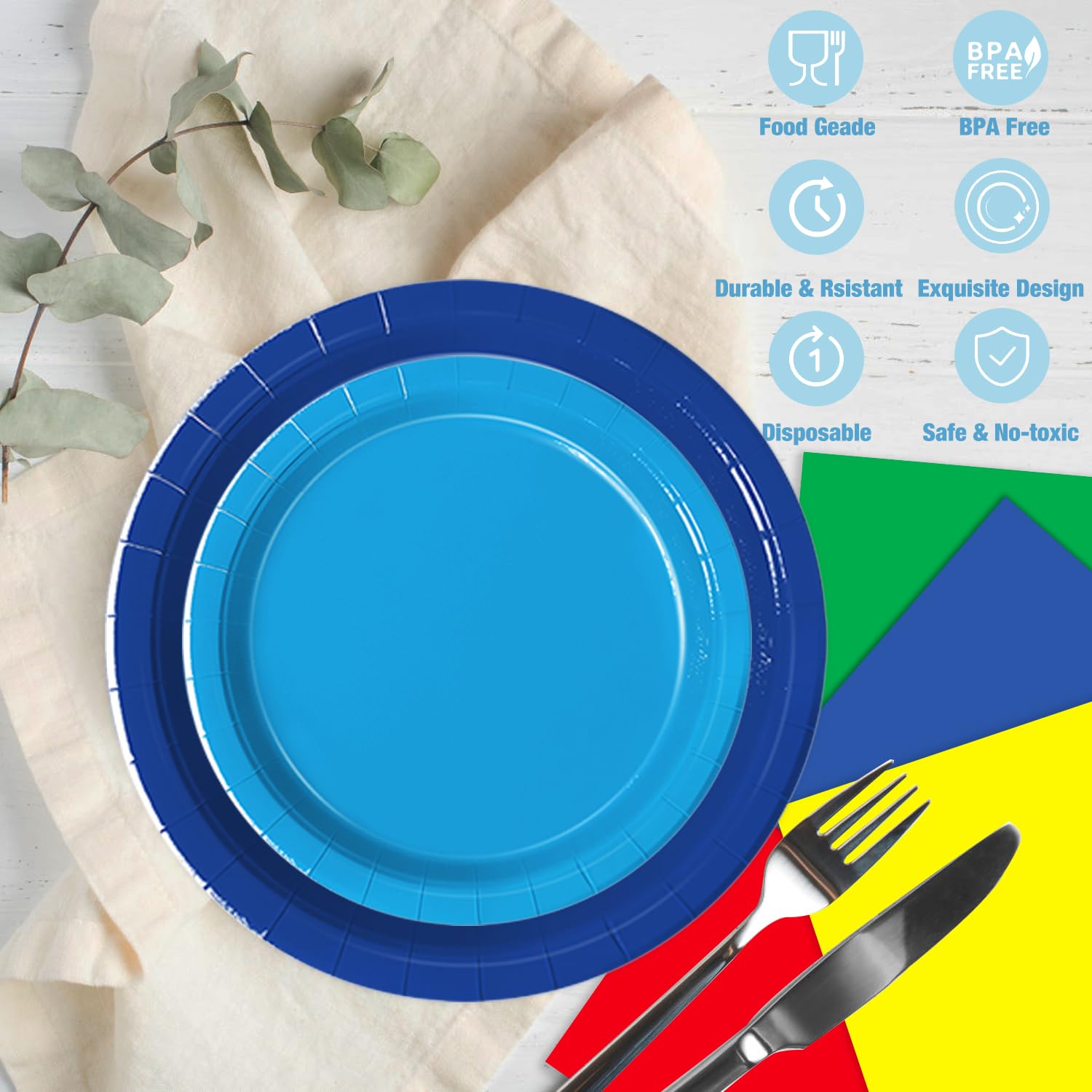 Oigco baby shower tableware arrangement showcasing safe disposable decor.