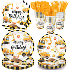 Oigco construction 9-inch plates with bold patterns for kid-friendly party meals.