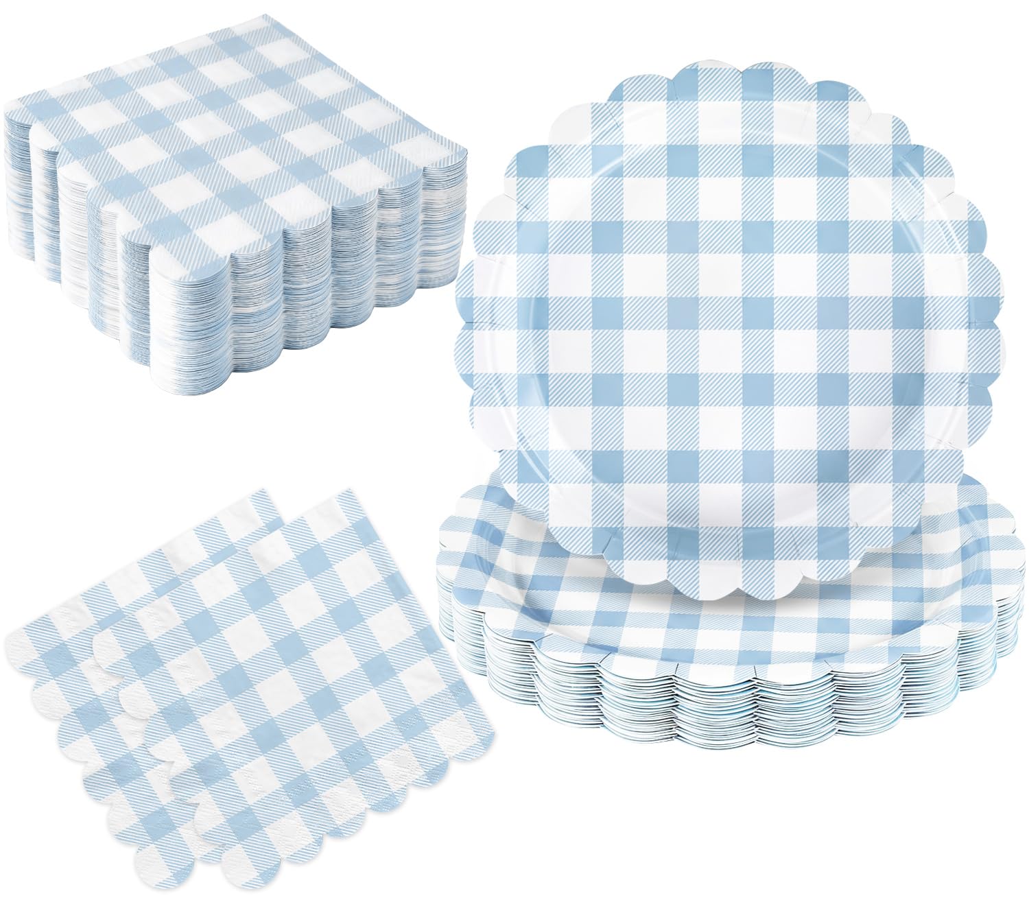 Oigco light blue plates with scalloped edges for elegant table decor.