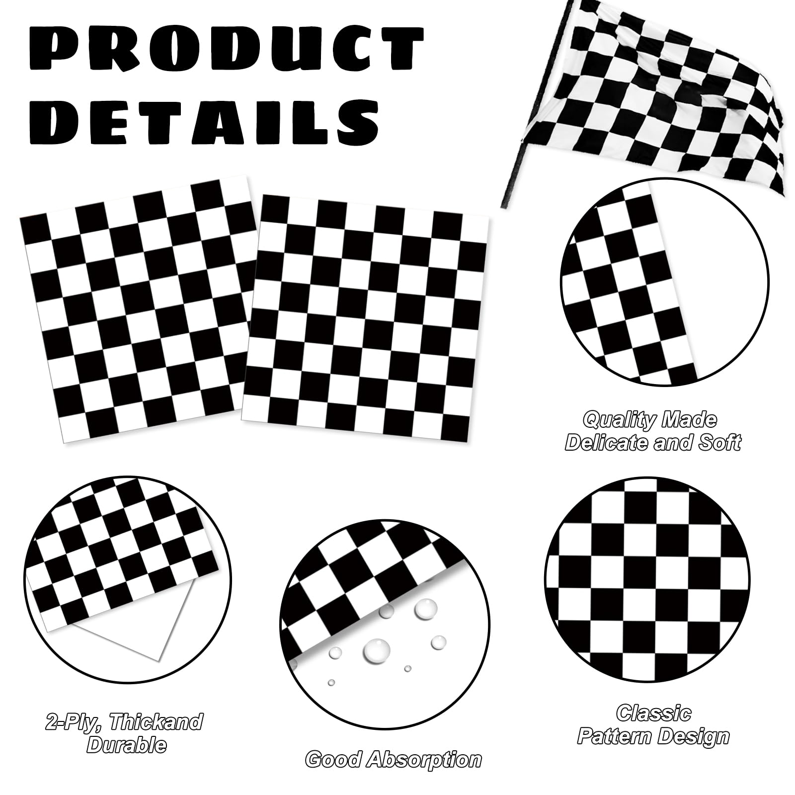 Oigco race car napkins coordinating with black and white race theme