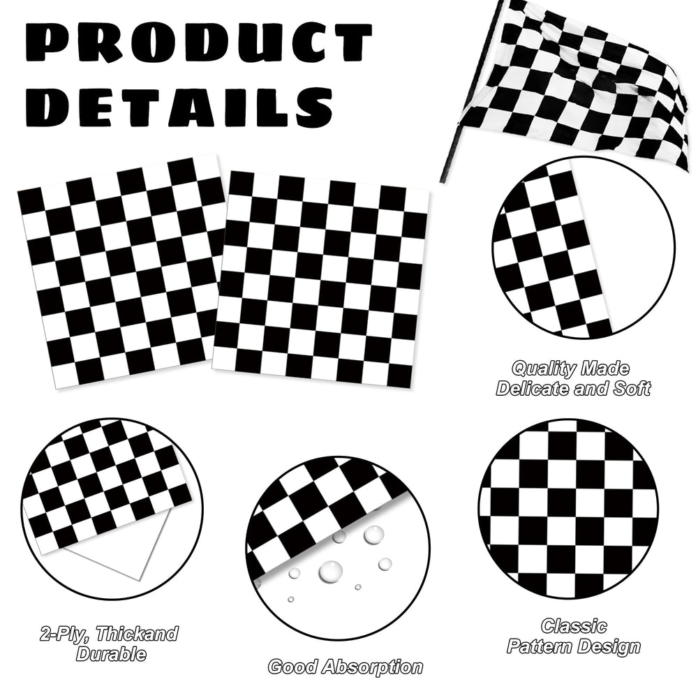 Oigco race car napkins coordinating with black and white race theme