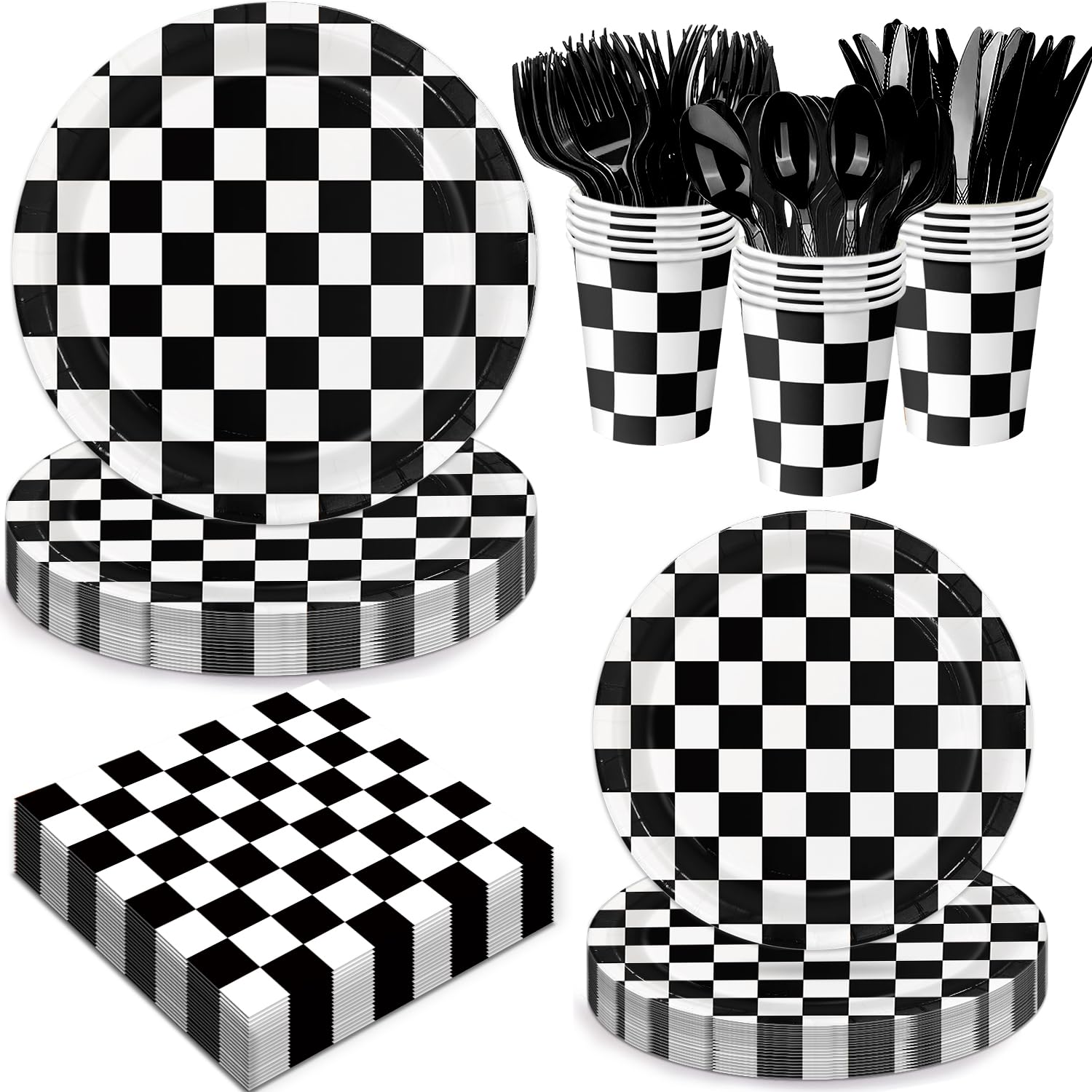 Oigco race car plates 9 inch with bold checkered design for easy party dining