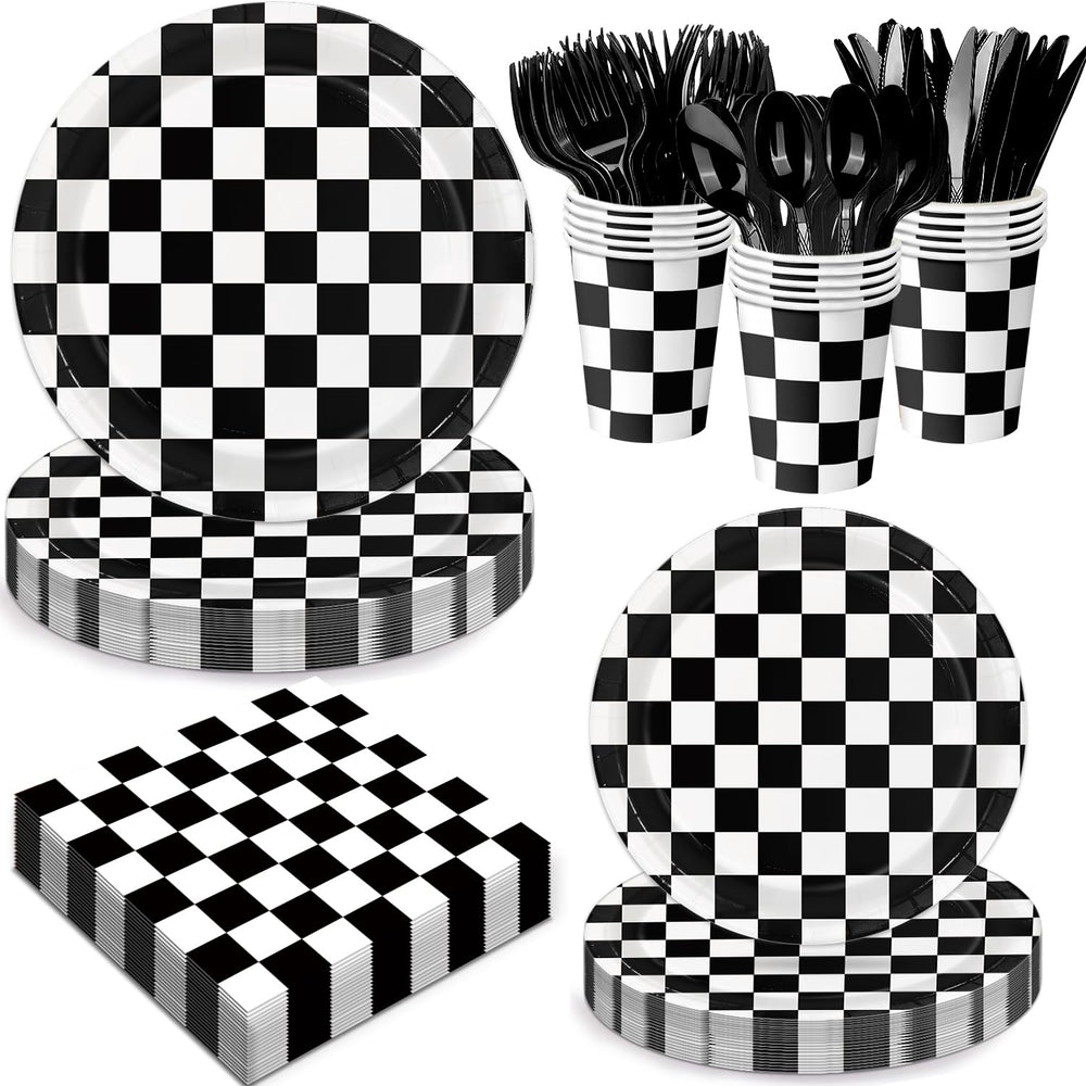 Oigco race car plates 9 inch with bold checkered design for easy party dining