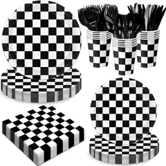 Oigco race car plates 9 inch with bold checkered design for easy party dining