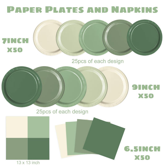 Oigco sage green dessert plates and napkins create cohesive party styling