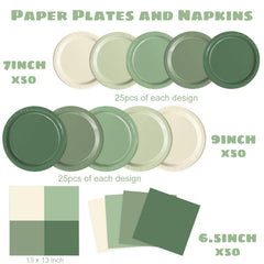 Oigco sage green dessert plates and napkins create cohesive party styling