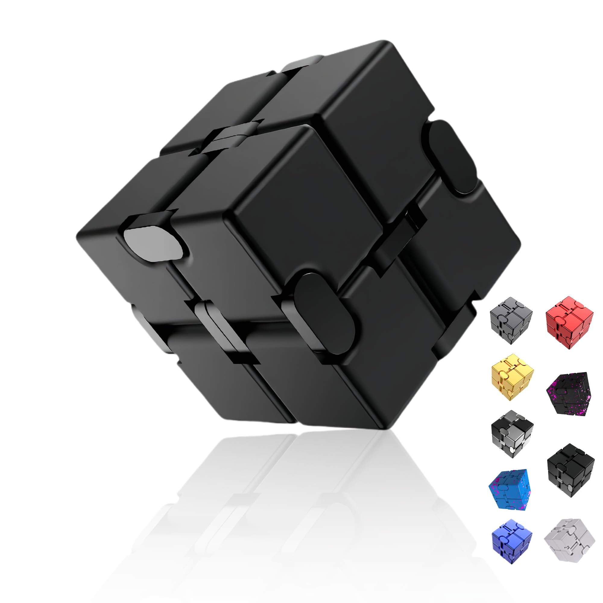 Oiikain Metal Infinity Cube black front view, portable stress relief for desk or commute.