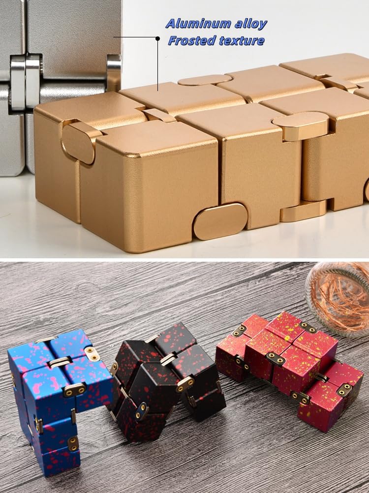 Oiikain Metal Infinity Cube black, side rotate, aids dexterity and focus during work.